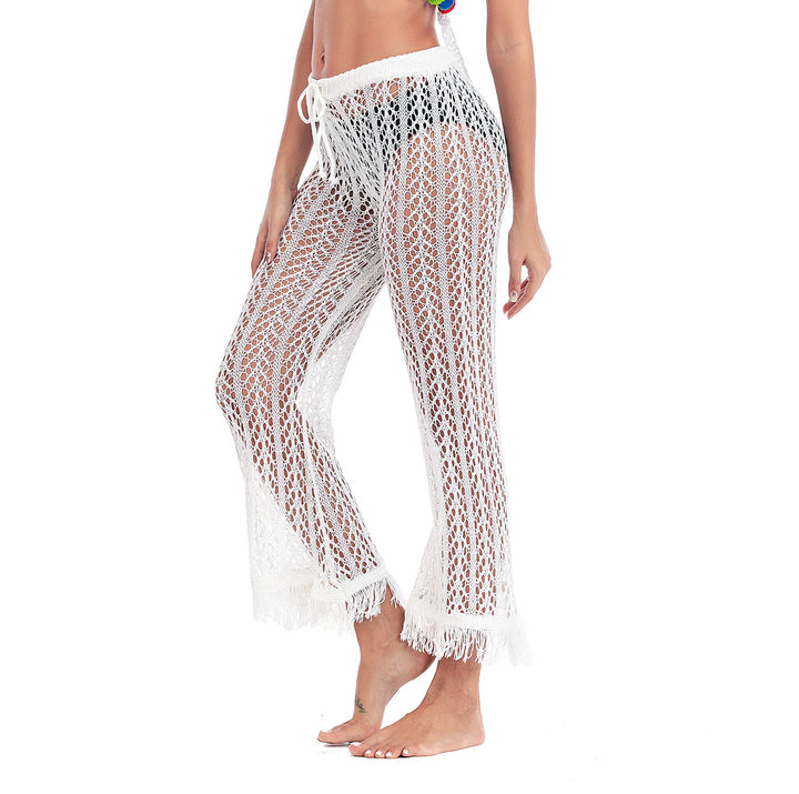 Damen Häkelstrickhose mit fransigen Säumen und hohem Bund Drune