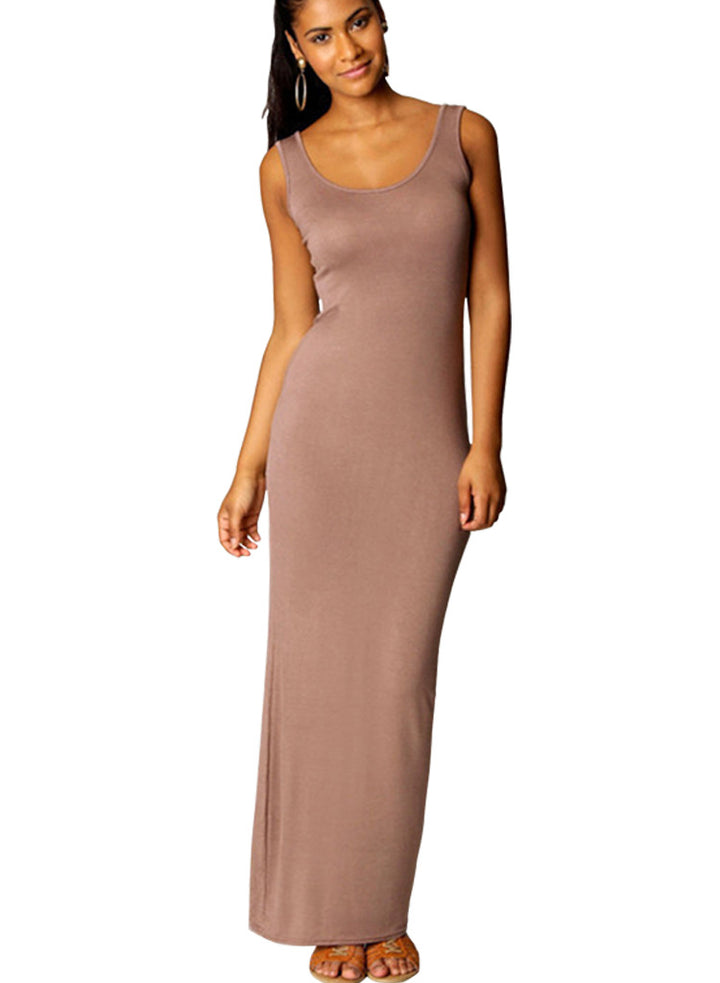 Damen Elegantes Maxikleid mit tiefem Rundhalsausschnitt und figurbetonter Passform Drune