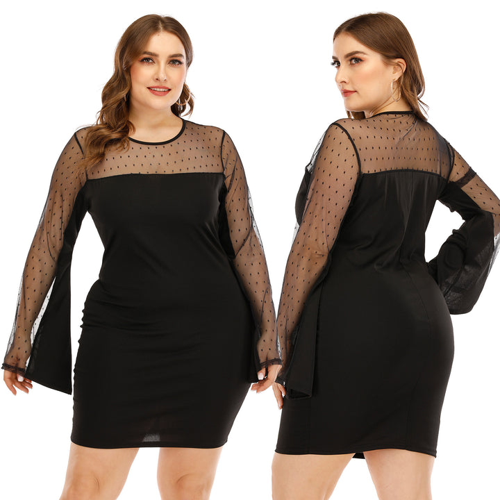 Damen Kleid mit transparenten Puffärmeln und Punktmuster Drune