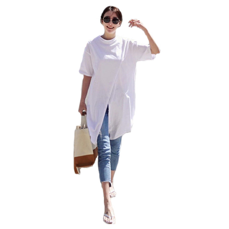Damen Oversize-Longshirt mit zentraler Frontöffnung, verlängertem Saum und Rundhalsausschnitt Drune