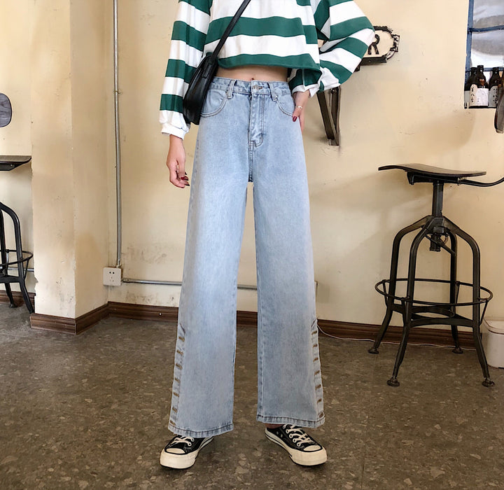Damen Weitgeschnittene Jeans mit dekorativen Knopfdetails Drune