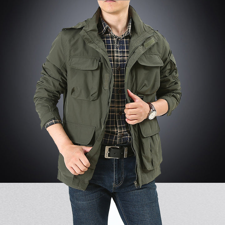Herren nan multifunktionale Utility-Fieldjacke mit zahlreichen Klapp- und Reißverschlusstaschen sowie D-Ring Drune