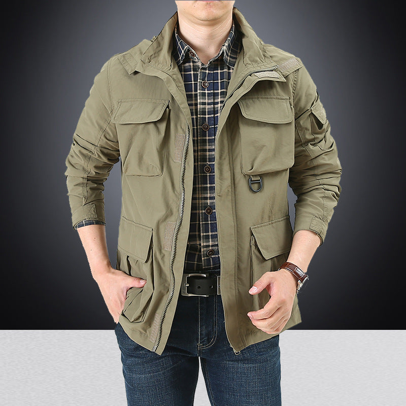 Herren nan multifunktionale Utility-Fieldjacke mit zahlreichen Klapp- und Reißverschlusstaschen sowie D-Ring Drune