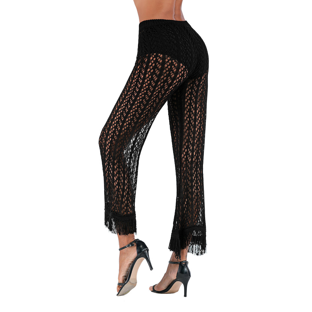 Damen Häkelstrickhose mit fransigen Säumen und hohem Bund Drune