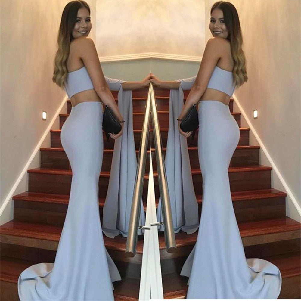 Damen elegantes schulterfreies Abendkleid mit asymmetrischem Schnitt und fließendem Stoff Drune