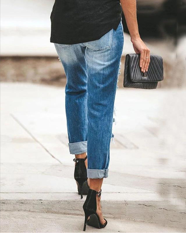 Damen Ripped Jeans im modernen Slim-Fit Schnitt mit fransigen Details Drune