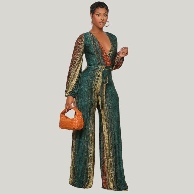 Drune | Metallic-Plissee-Jumpsuit mit weitem Bein und Gürtel