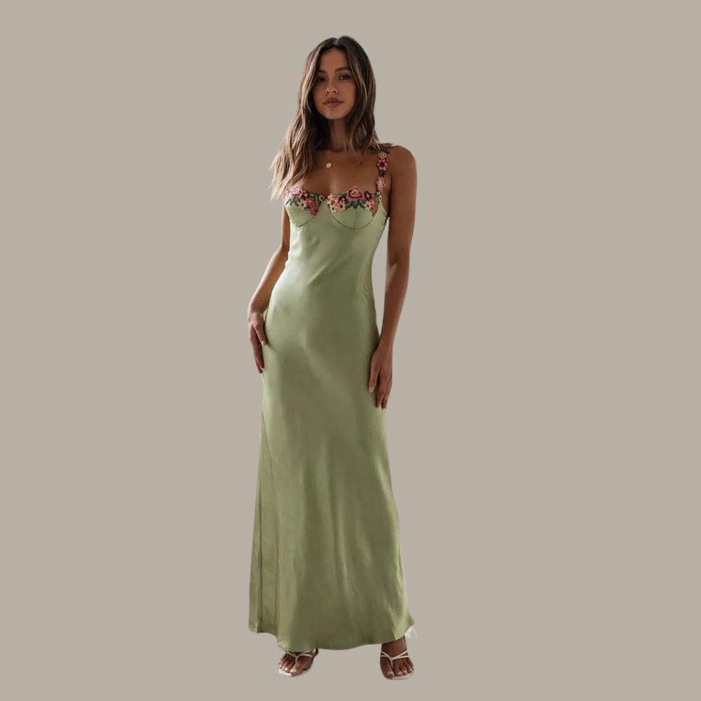 Drune | Besticktes Satin-Maxikleid mit Blumen für Damen