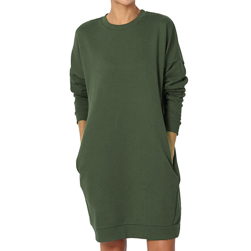 Damen lässiges Sweatkleid mit praktischen Taschen und weitem Schnitt Drune