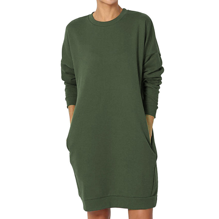 Damen lässiges Sweatkleid mit praktischen Taschen und weitem Schnitt Drune