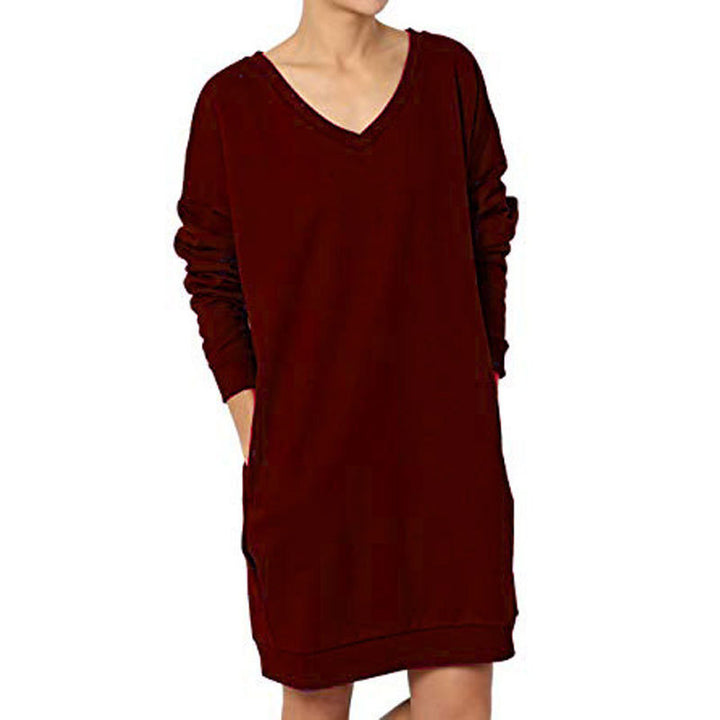 Damen Sweatkleid mit tiefem V-Ausschnitt und praktischen Taschen Drune