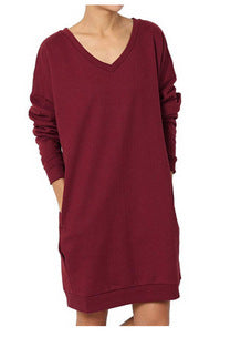 Damen Sweatkleid mit tiefem V-Ausschnitt und praktischen Taschen Drune