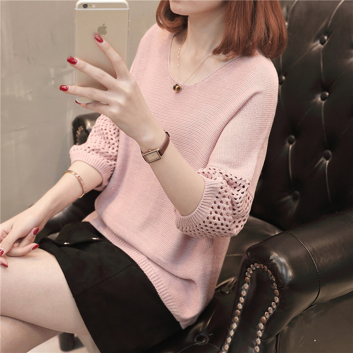 Damen Pullover mit dekorativem Häkelmuster und V-Ausschnitt Drune