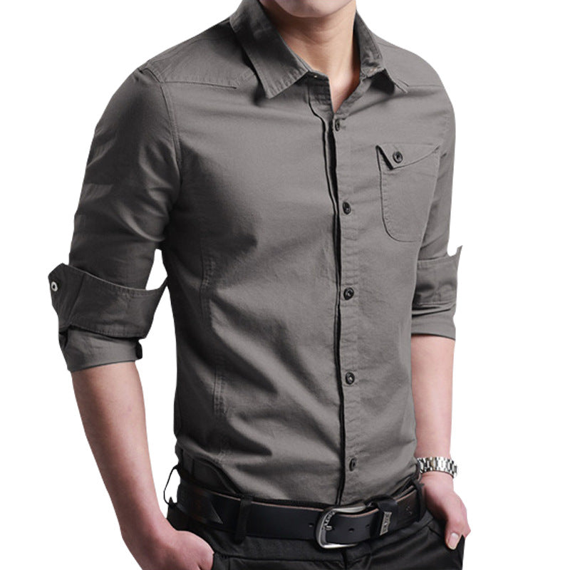 Herren Slim‑Fit Baumwollhemd mit krempelbaren Ärmeln und Brusttasche Drune