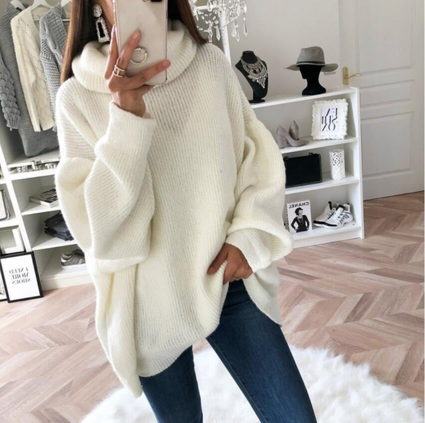 Damen Grobstrickpullover mit hohem Kragen und oversized Schnitt Drune