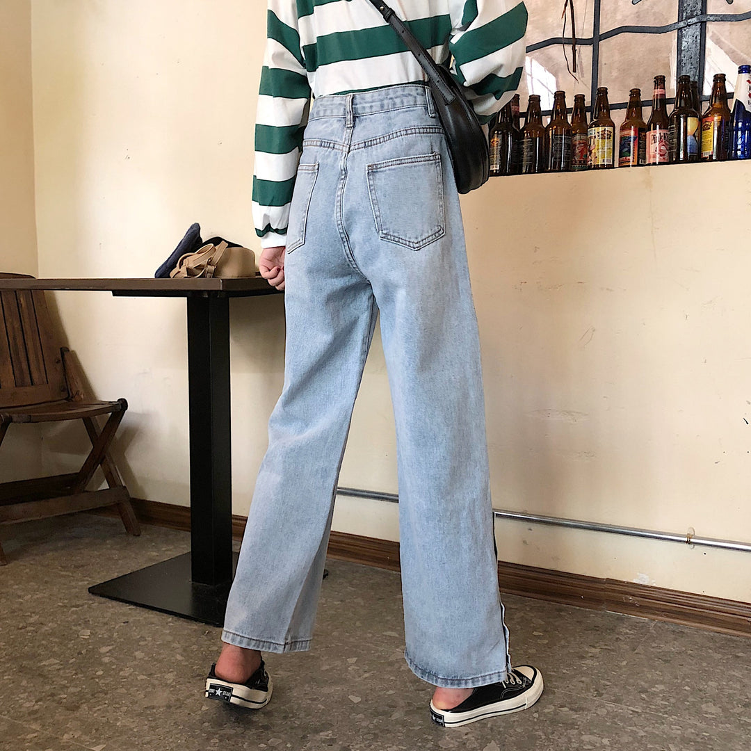 Damen Weitgeschnittene Jeans mit dekorativen Knopfdetails Drune