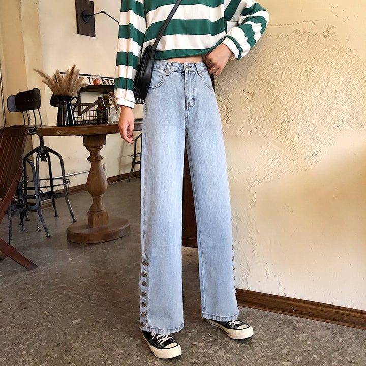 Damen Weitgeschnittene Jeans mit dekorativen Knopfdetails Drune
