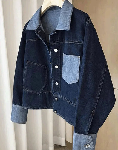 Drune | Retro Kontrastierende Farbe Revers Denim Jacke
