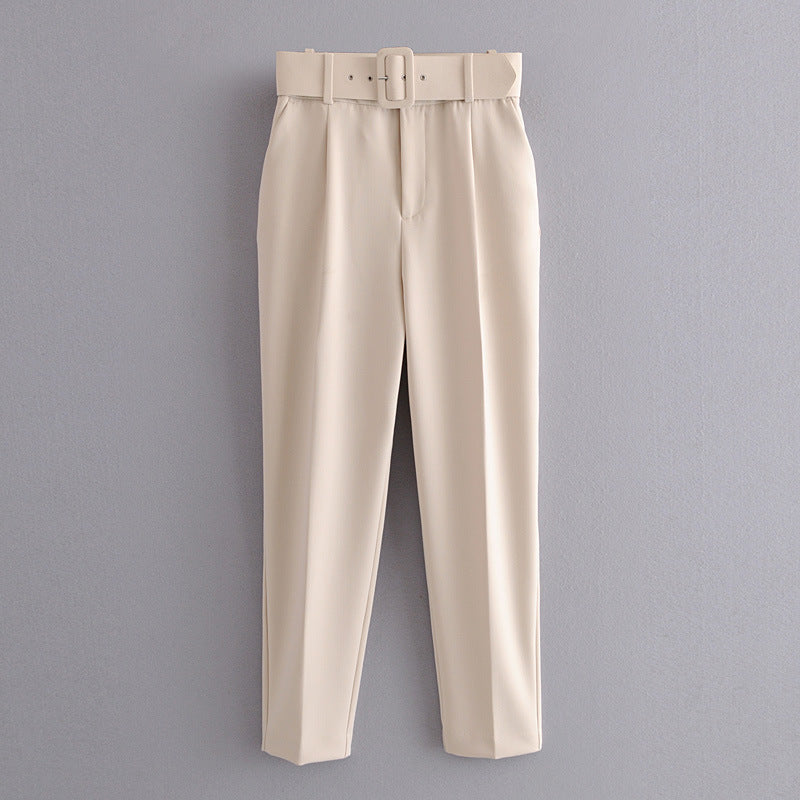 Damen Hochtaillierte Tailored-Hose mit Bundfalten und Stoffgürtel Drune