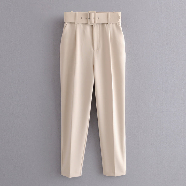 Damen Hochtaillierte Tailored-Hose mit Bundfalten und Stoffgürtel Drune