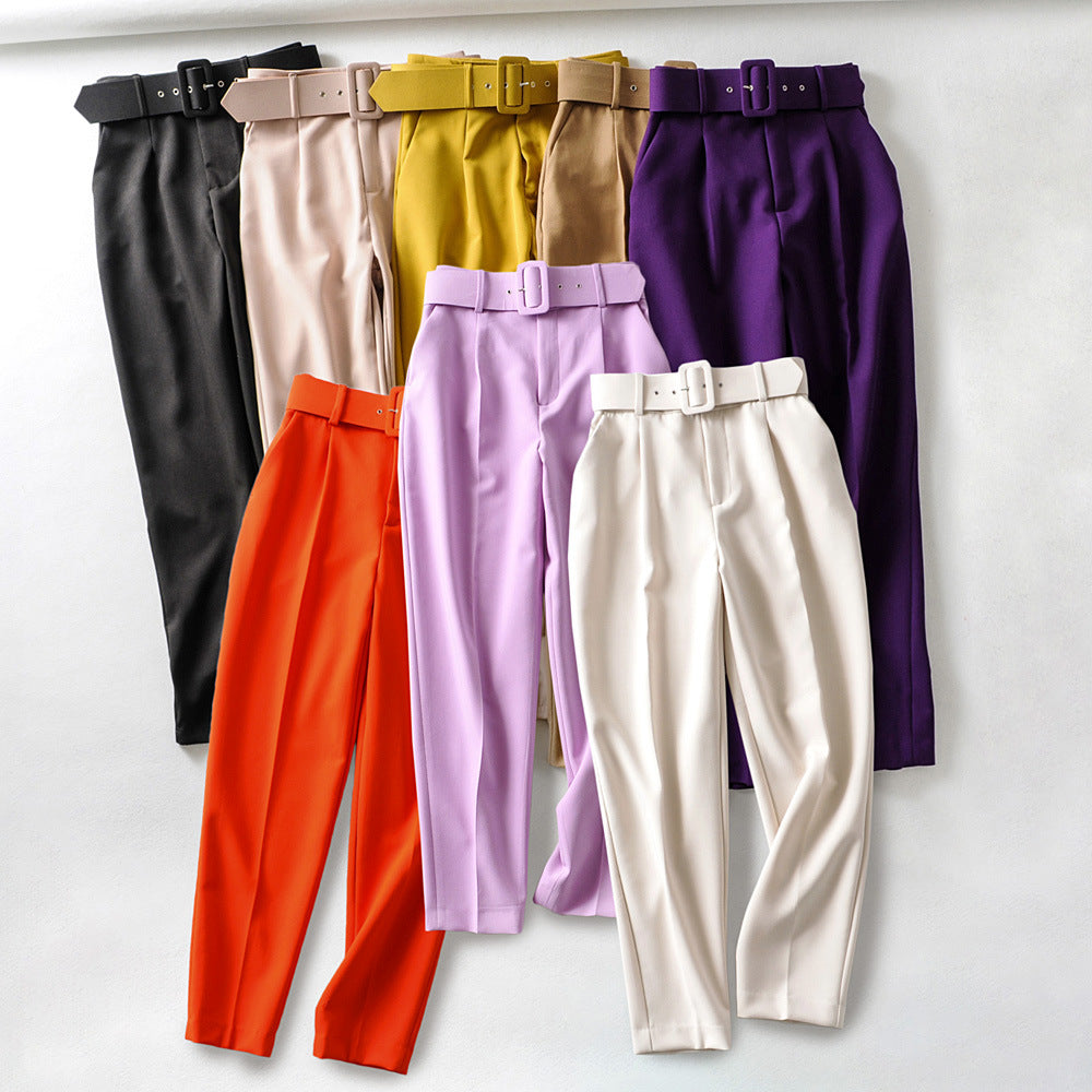 Damen Hochtaillierte Tailored-Hose mit Bundfalten und Stoffgürtel Drune