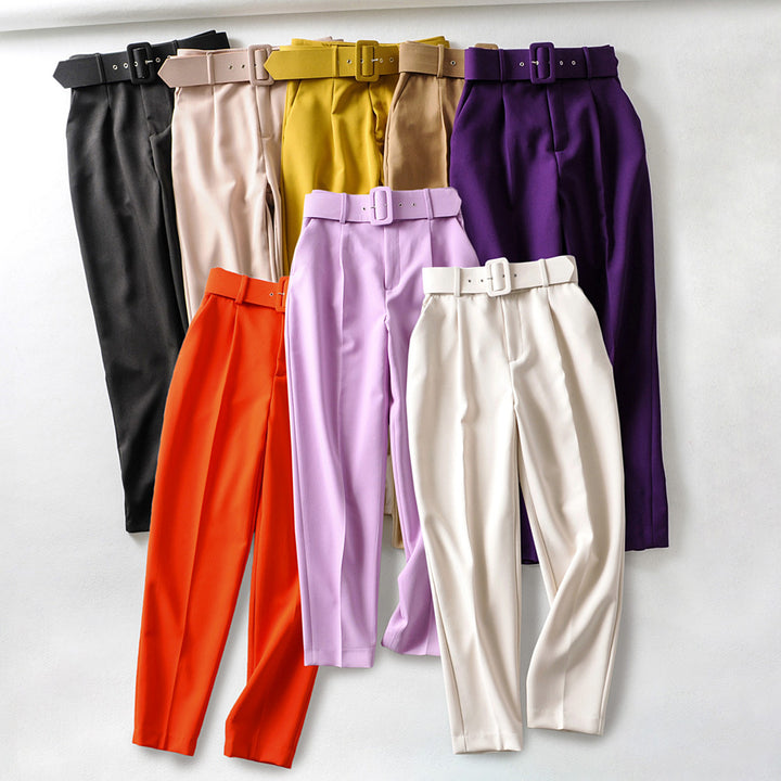 Damen Hochtaillierte Tailored-Hose mit Bundfalten und Stoffgürtel Drune