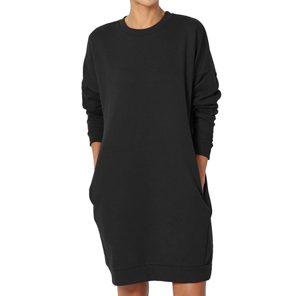 Damen lässiges Sweatkleid mit praktischen Taschen und weitem Schnitt Drune