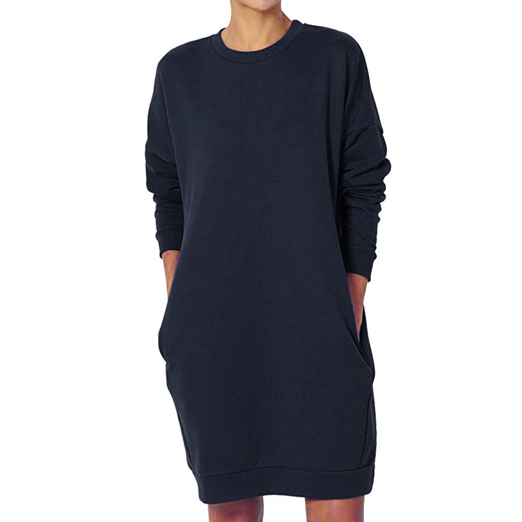 Damen lässiges Sweatkleid mit praktischen Taschen und weitem Schnitt Drune