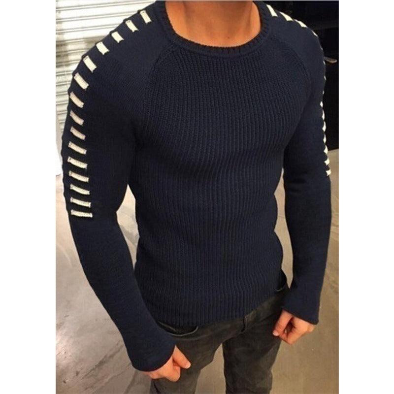 Herren Figurbetonter Rippstrick-Pullover mit Kontraststreifen an den Ärmeln Drune