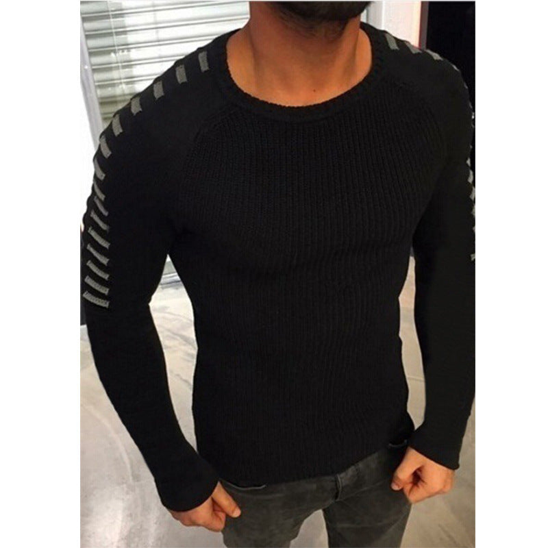 Herren Figurbetonter Rippstrick-Pullover mit Kontraststreifen an den Ärmeln Drune