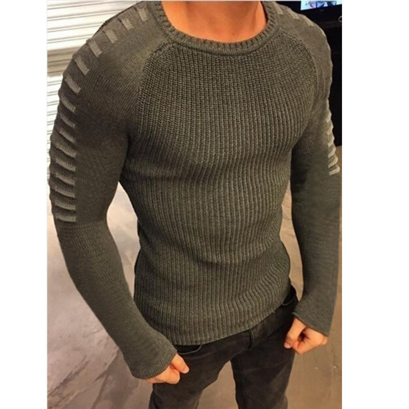 Herren Figurbetonter Rippstrick-Pullover mit Kontraststreifen an den Ärmeln Drune