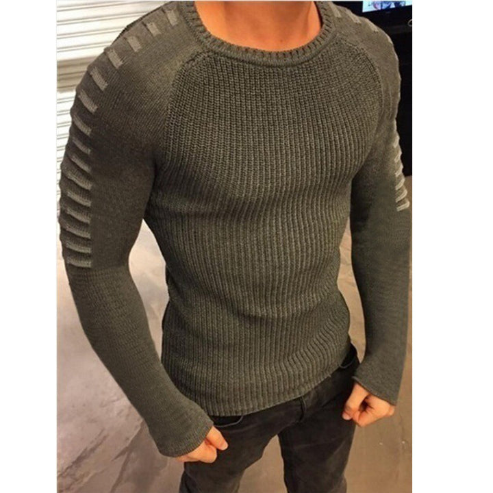 Herren Figurbetonter Rippstrick-Pullover mit Kontraststreifen an den Ärmeln Drune
