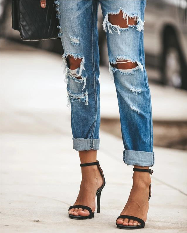 Damen Ripped Jeans im modernen Slim-Fit Schnitt mit fransigen Details Drune