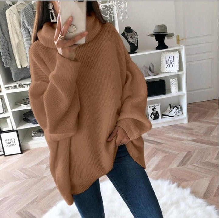 Damen Grobstrickpullover mit hohem Kragen und oversized Schnitt Drune