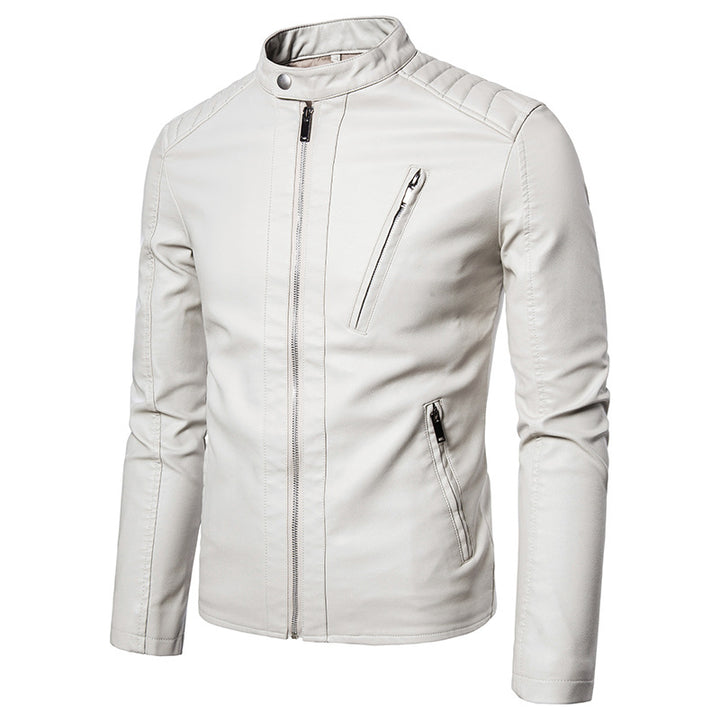 Herren Kunstleder‑Motojacke im Slim‑Fit mit Stehkragen und Reißverschluss Drune