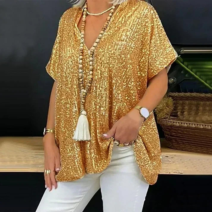Drune | V-Ausschnitt Pailletten Bluse