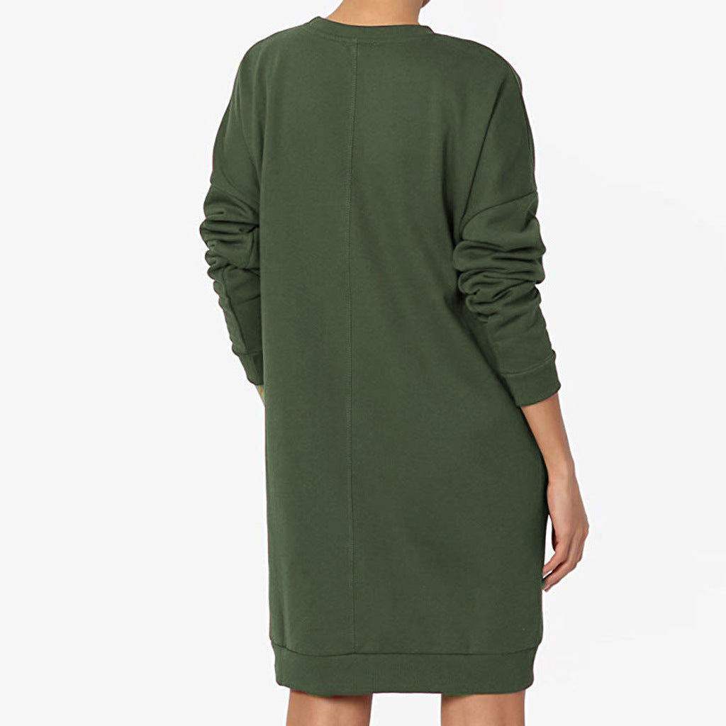 Damen lässiges Sweatkleid mit praktischen Taschen und weitem Schnitt Drune