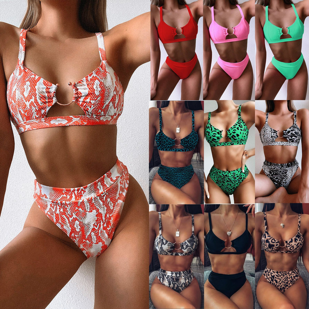 Damen Hochtailliertes Bikini-Set mit stylischem Leopardenmuster Drune