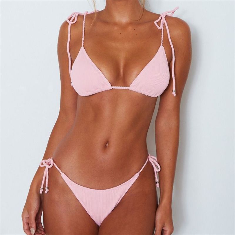Damen Triangel-Bikini mit strukturiertem Stoff und verstellbaren Kordeln Drune