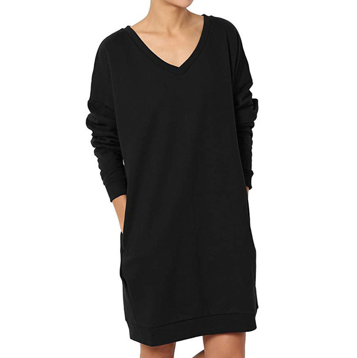 Damen Sweatkleid mit tiefem V-Ausschnitt und praktischen Taschen Drune