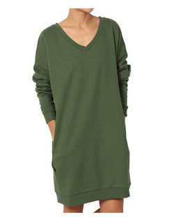 Damen Sweatkleid mit tiefem V-Ausschnitt und praktischen Taschen Drune
