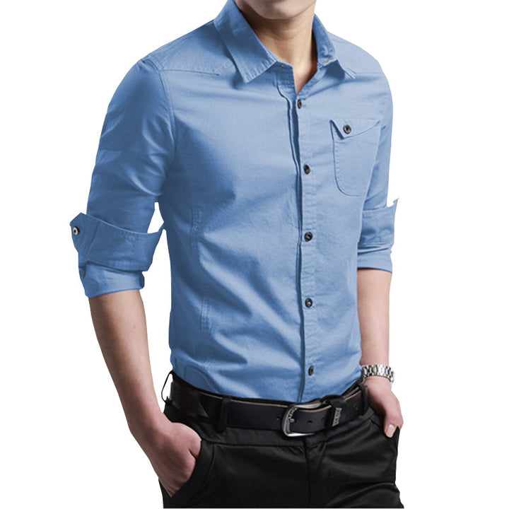 Herren Slim‑Fit Baumwollhemd mit krempelbaren Ärmeln und Brusttasche Drune