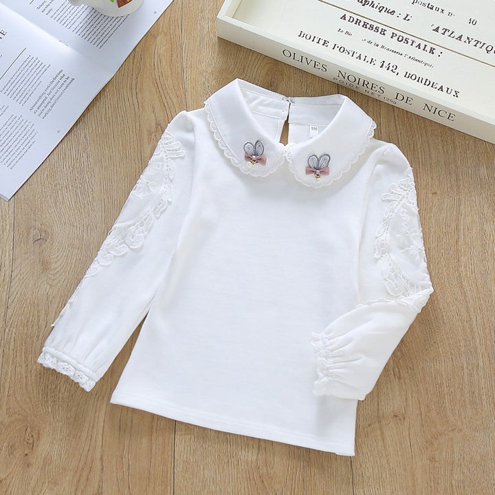 Mädchen Bluse mit besticktem Kragen und zarten Tüllärmeln Drune
