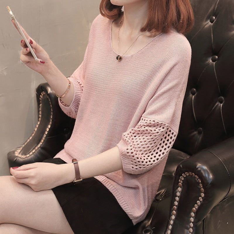 Damen Strickpullover mit luftigen Ärmeln und modernem Häkelmuster Drune