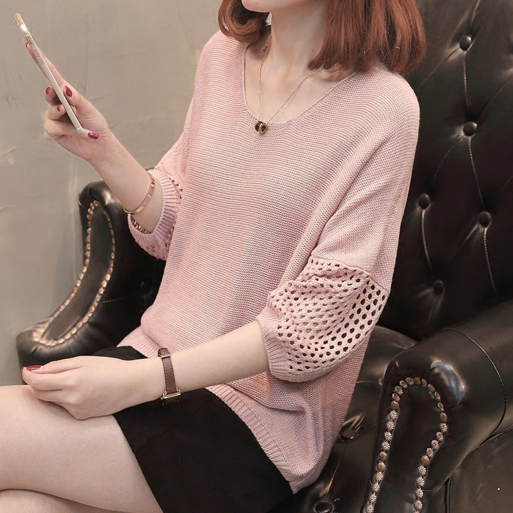 Damen Strickpullover mit einzigartigen Häkelärmeln und weitem Schnitt Drune