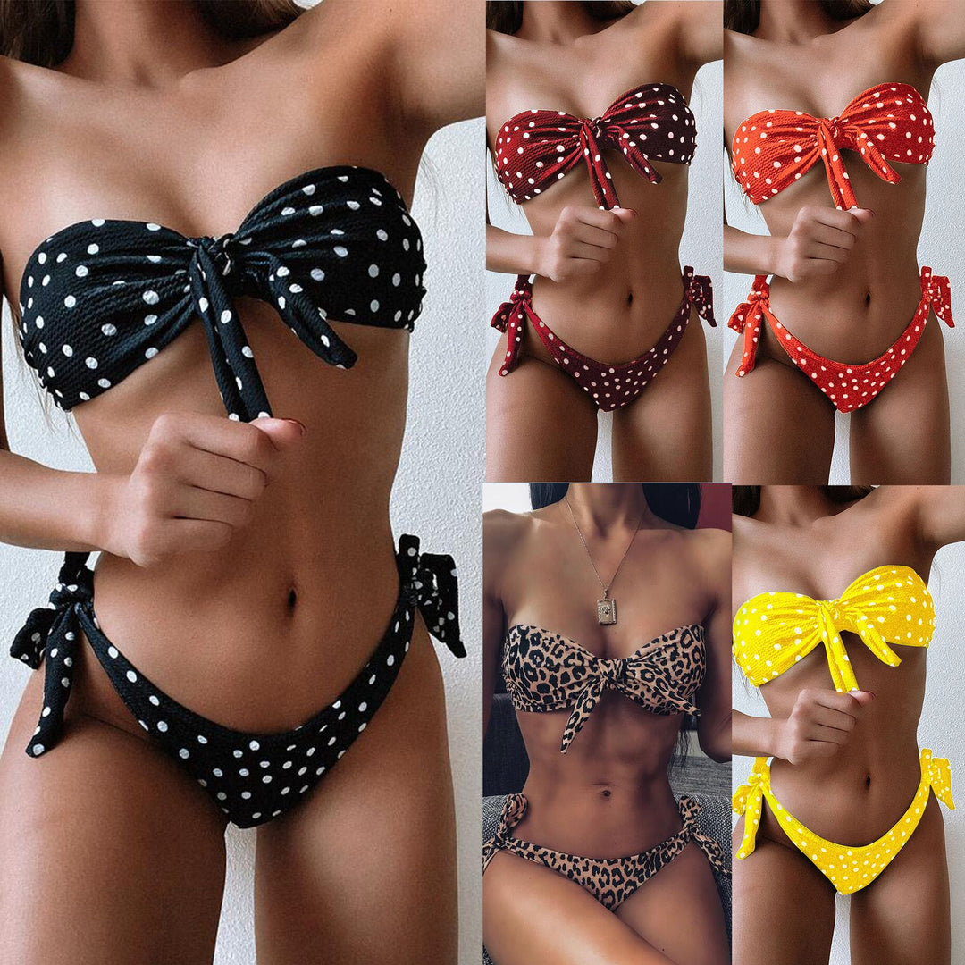 Damen Bandeau-Bikini mit verspieltem Knoten und modischem Animal-Print Drune
