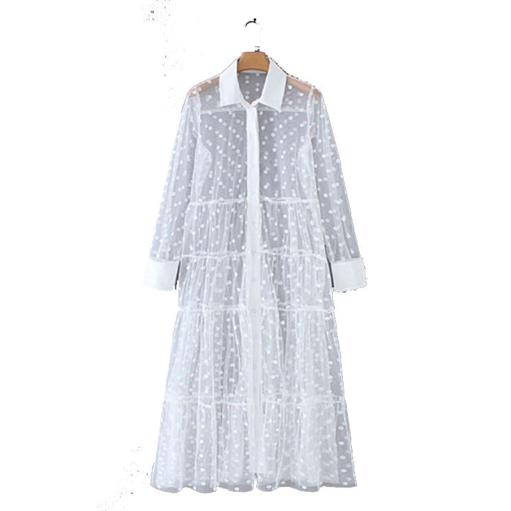 Damen Langer transparenter Duster mit gepunktetem Design und eleganten Ärmeln Drune