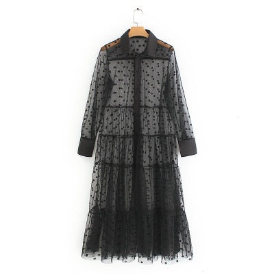 Damen Langer transparenter Duster mit gepunktetem Design und eleganten Ärmeln Drune