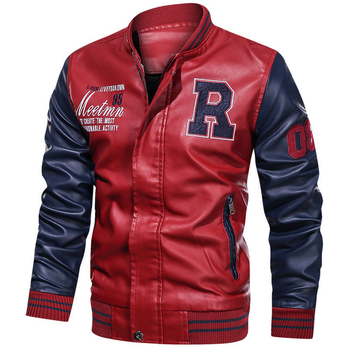 Herren Sportliche Lederjacke mit Kontrastfarben Drune