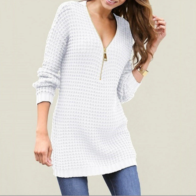 Damen Strickpullover mit halbmeterlangen Ärmeln und edlem Reißverschluss Drune